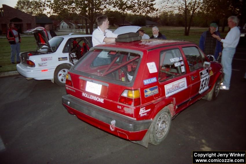 The Todd Jarvey / Rich Faber Mitsubishi Galant VR4 and Al Kintigh / J.B. Niday VW GTI on Friday night before the rally.