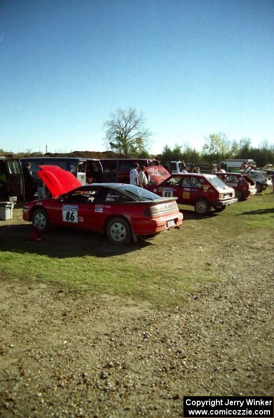 The Mark Larson / Kelly Cox Eagle Talon and Mark Utecht / Kristi Anderson Dodge Omni GLH at service.