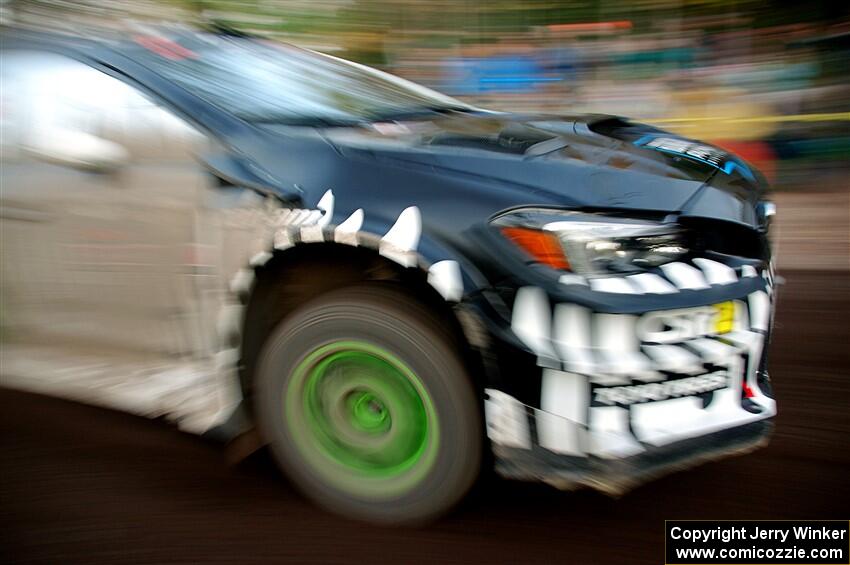 Ken Block / Alex Gelsomino Subaru WRX STi leaves the start of SS15, Marquette Mountain.