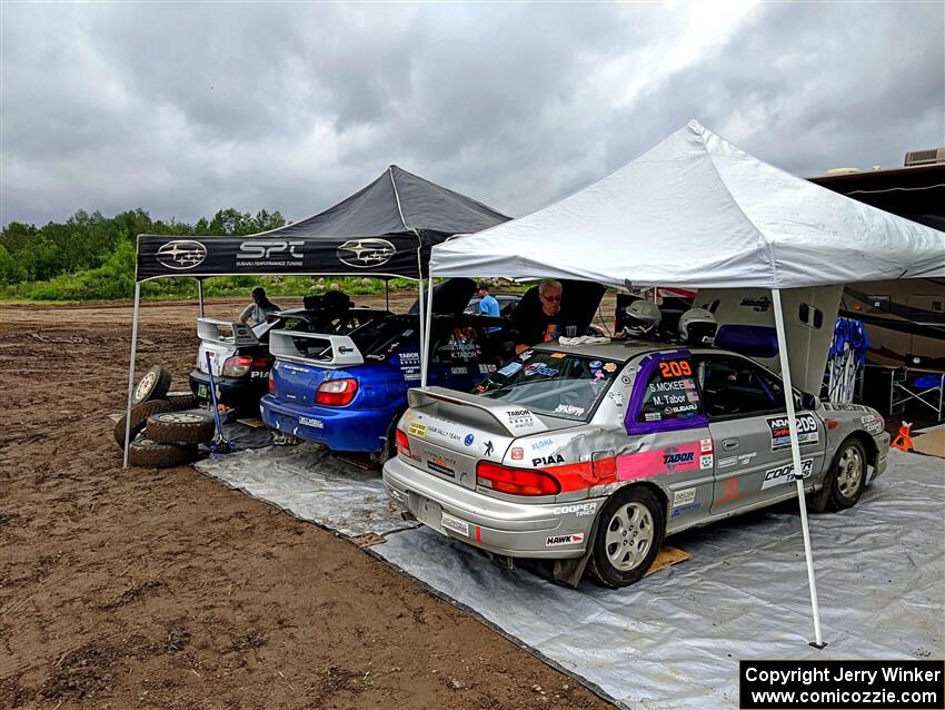 The Tabor Rally Team Subarus before the event.