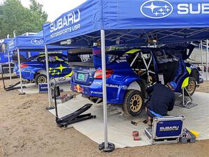 Brandon Semenuk / Keaton Williams and Travis Pastrana / Rhianon Gelsomino Subaru WRX STis before the event.