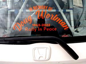 Nick Bukky / Bryce Proseus Honda Fit with a tribute to the late Doug Wortman on the back.
