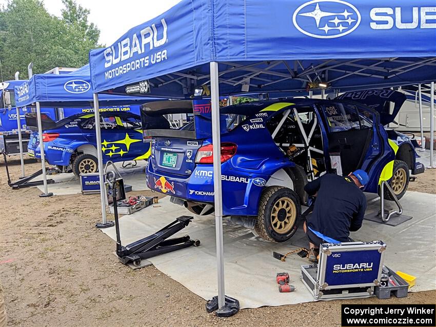 Brandon Semenuk / Keaton Williams and Travis Pastrana / Rhianon Gelsomino Subaru WRX STis before the event.