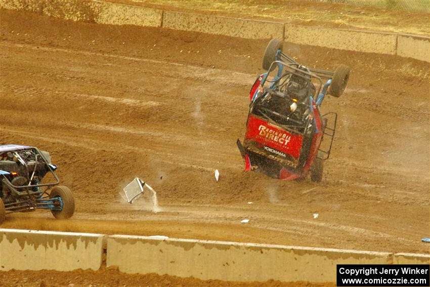 Robin Shute flips his Can-Am Maverick X3 after landing hard from a jump.