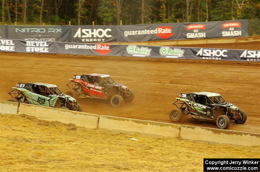 Brian Deegan's, Travis Pastrana's and Gregoire Michaud's Can-Am Maverick X3s