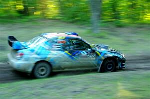 Matt James / Jackie James Subaru Impreza limps through SS16, Soo Pass East II, with a right-front flat.