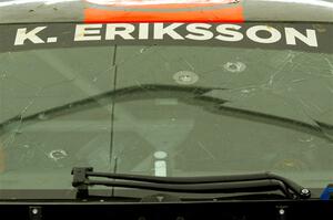 The windshield of Kevin Eriksson's FC1-X in the paddock.