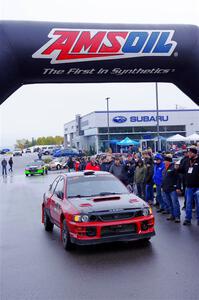 Mark Piatkowski / Aaron Crescenti Subaru Impreza 2.5RS leaves the ceremonial start.