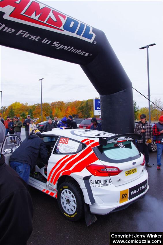 Tom Williams / Ross Whittock Ford Fiesta Rally2 at the ceremonial start.