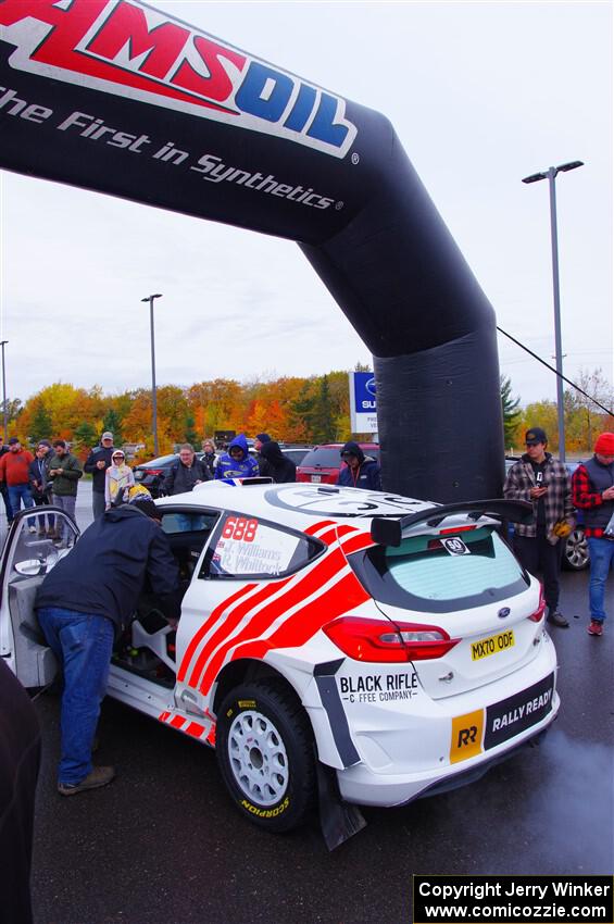 Tom Williams / Ross Whittock Ford Fiesta Rally2 at the ceremonial start.