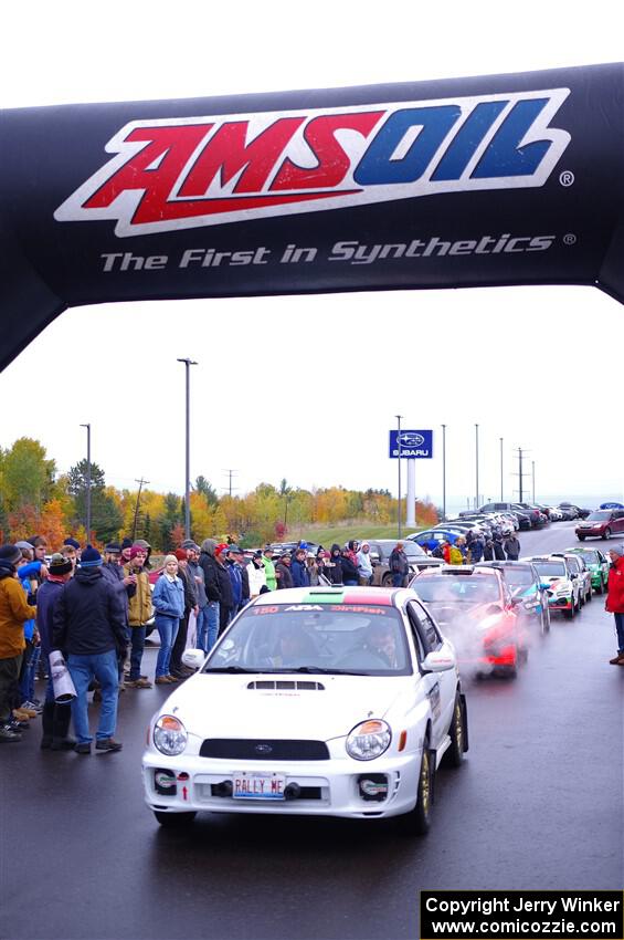 Ivo Draganov / Vladimir Yanev Subaru WRX Wagon leaves the ceremonial start.