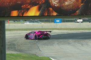 Slade Stewart's Lamborghini Huracán LP 620-2 Super Trofeo Evo2 spins at turn 8.
