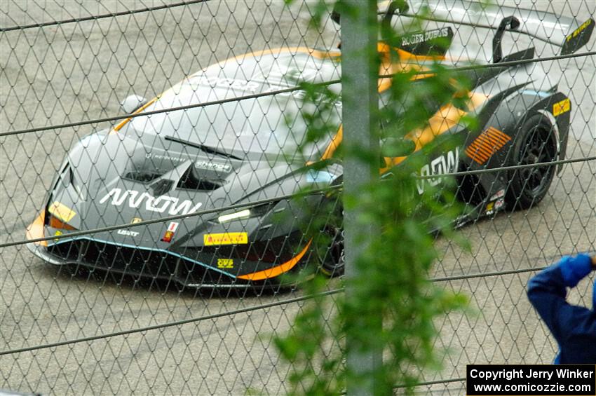 John Hennessy's Lamborghini Huracán LP 620-2 Super Trofeo Evo2 goes off at turn 12 in the rain.