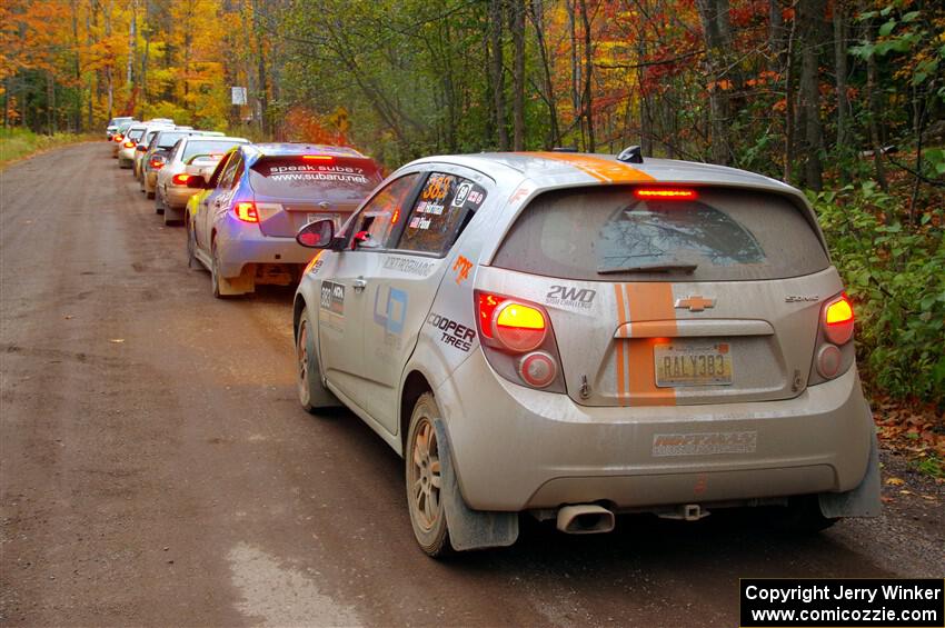 Matt Hoffman / Matt Pionk Chevy Sonic RS and a host of other teams lined up before SS15, Mount Marquette.