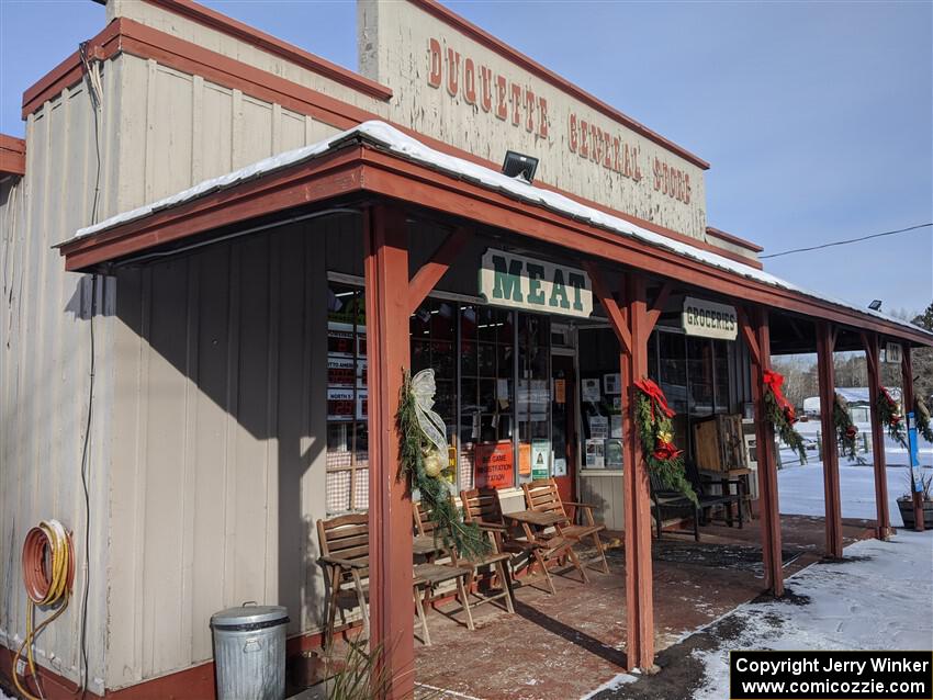 The Duquette General Store in the winter.