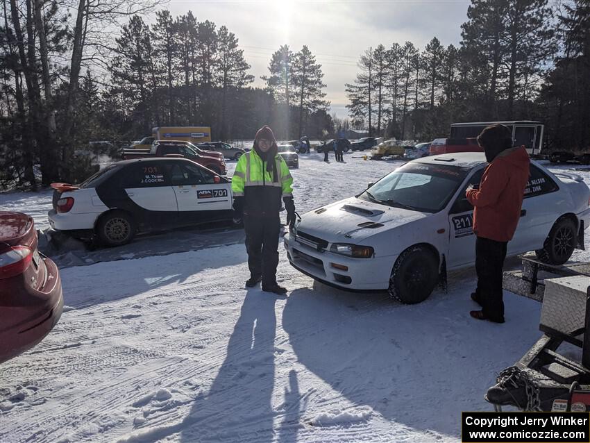 Jason Cook / Maggie Tu Subaru WRX and Jack Nelson / Jessica Nelson Subaru Impreza before the event.