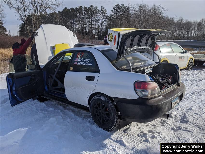 Mark Williams / Tim Kohlmann Subaru WRX STi and Drake Willis / Shelby Sangren Ford Focus before the event.