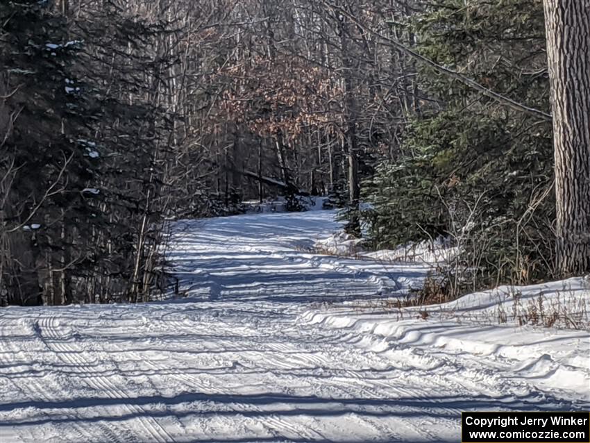 The road was fast, yet twisty. Snow on top with a bit of ice underneath.