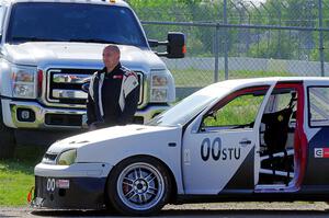 Kris Eshenour's STU VW GTI parked inside of turn 6 with a blown engine.
