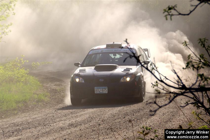 Matt James / Jackie James Subaru Impreza at the finish of SS6, Spur 2 Cutoff II.