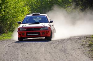 Travis Mattonen / Josh Kemp Subaru Impreza at the finish of SS6, Spur 2 Cutoff II.