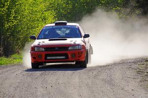 Travis Mattonen / Josh Kemp Subaru Impreza at the finish of SS6, Spur 2 Cutoff II.