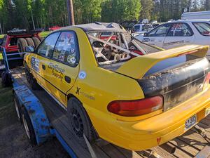 Steve Gingras / Lynn Wolf Subaru Impreza back on the trailer after rolling on SS2, Blue TraiI I.