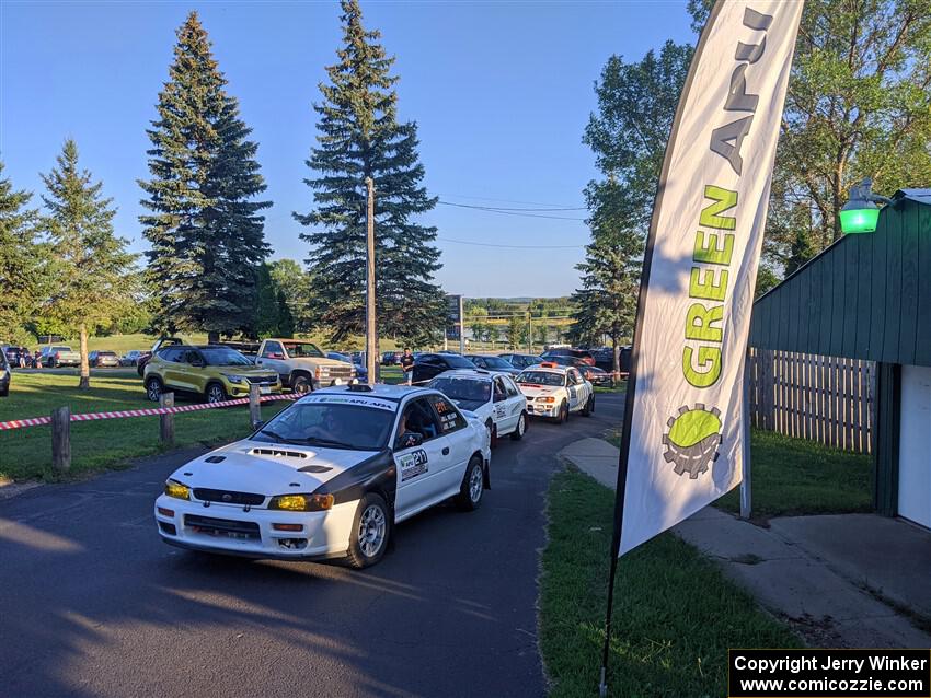 Jack Nelson / Isaac Zink Subaru Impreza enter at Thursday evening's parc expose.