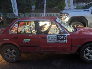 Levi Johnson / Griffin Johnson BMW 325e lines up for Thursday night's ceremonial start.