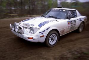 Bob Cutler / John Atsma drift their Mazda RX-7 through a 90-left on SS2.