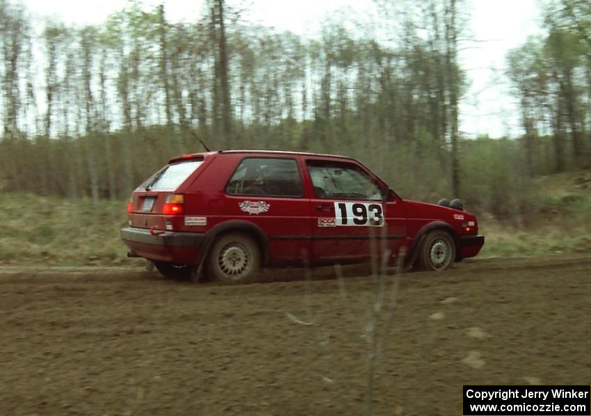 Karl Biewald / Ted Weidman come out of a 90-left on SS2 in their VW GTI.