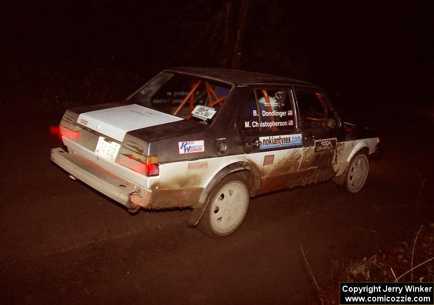 Brian Dondlinger / Mike Christopherson at speed at night in their VW Jetta.