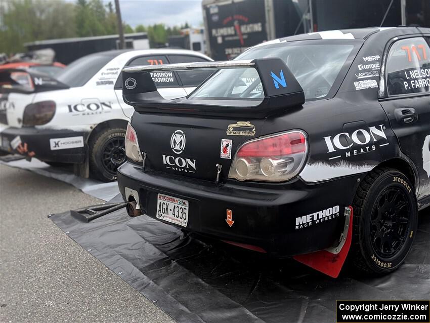 L to R) John Farrow / Michael Farrow Subaru WRX and Peter Farrow / Ian Nelson Subaru WRX before the event.