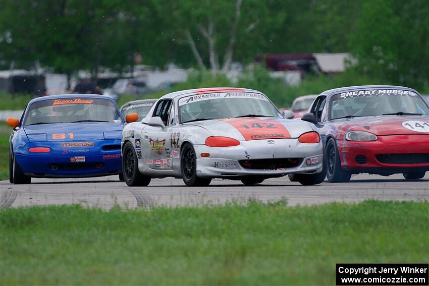 Kyle Greenhill's, Chris Craft's and Gordon Kuhnley's Spec Miata Mazda Miatas