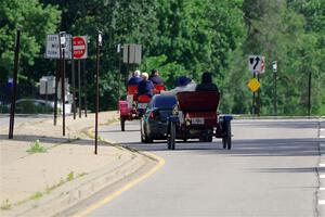 Gary Schlomann's 1907 Ford and Tim Wiggins' 1904 Ford head toward New Brighton.