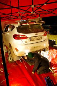 Javier Olivares / K.J. Miller Ford Fiesta Rally3 at Sidnaw service after day one.