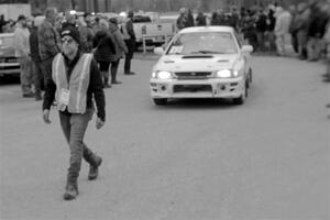 Andrew Williamson / Julia Stewart Subaru Impreza pulls into parc expose.