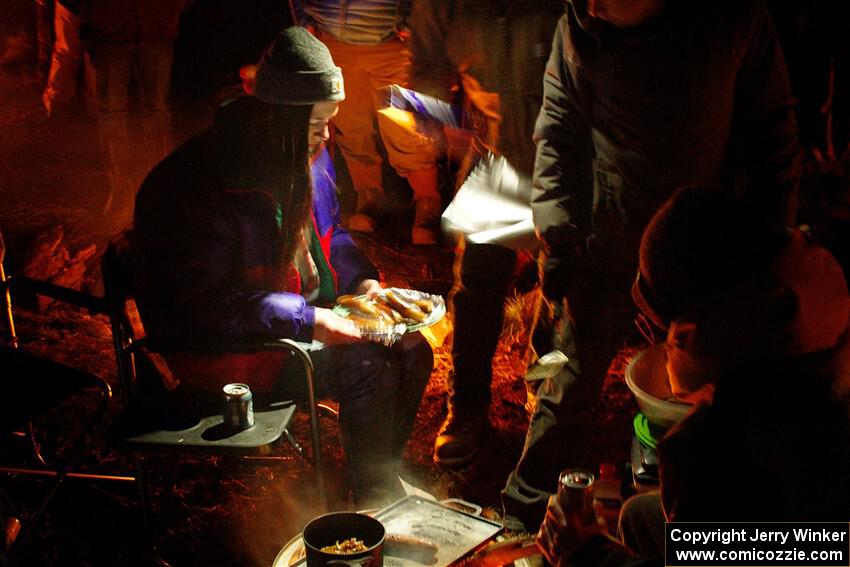 Rally fans grill bratwurst at the finish of SS6, Quinnan-Sage Creek II.