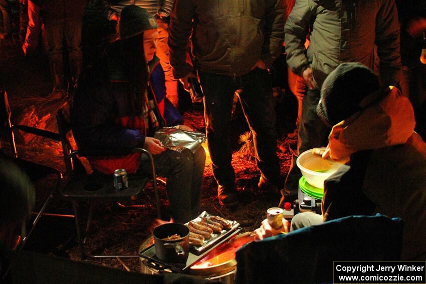 Rally fans grill bratwurst at the finish of SS6, Quinnan-Sage Creek II.