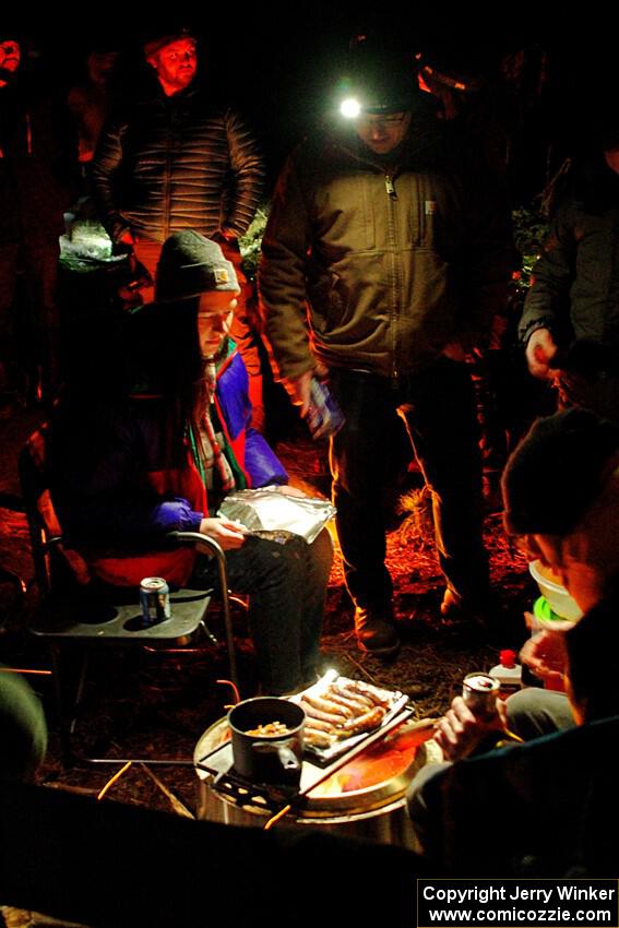 Rally fans grill bratwurst at the finish of SS6, Quinnan-Sage Creek II.