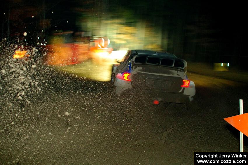 Jerome Mailloux / Philippe Poirier Subaru WRX STi finishes SS6, Quinnan-Sage Creek II.