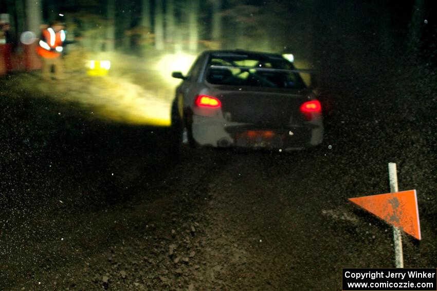 John Farrow / Michael Farrow Subaru WRX finishes SS6, Quinnan-Sage Creek II.
