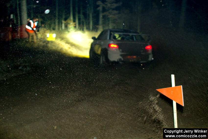 John Farrow / Michael Farrow Subaru WRX finishes SS6, Quinnan-Sage Creek II.