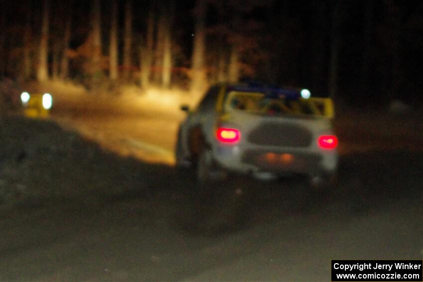 Tom Mayer / Karl Mayer Subaru WRX finishes SS6, Quinnan-Sage Creek II.
