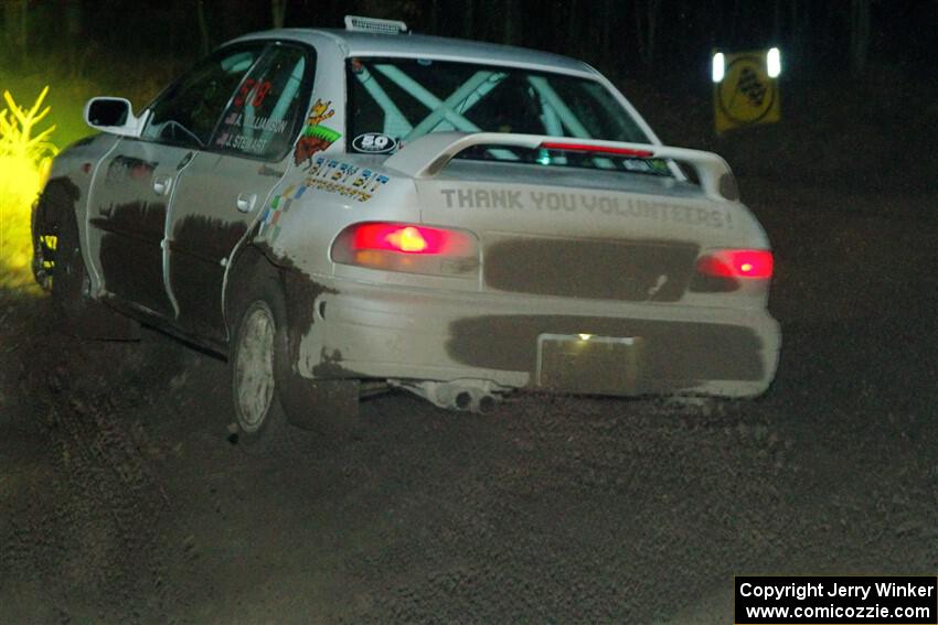 Andrew Williamson / Julia Stewart Subaru Impreza finishes SS6, Quinnan-Sage Creek II.