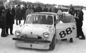 Don Roderick is congratulated by car owner Herb Stumpf after winning the event in his Mini Cooper S.