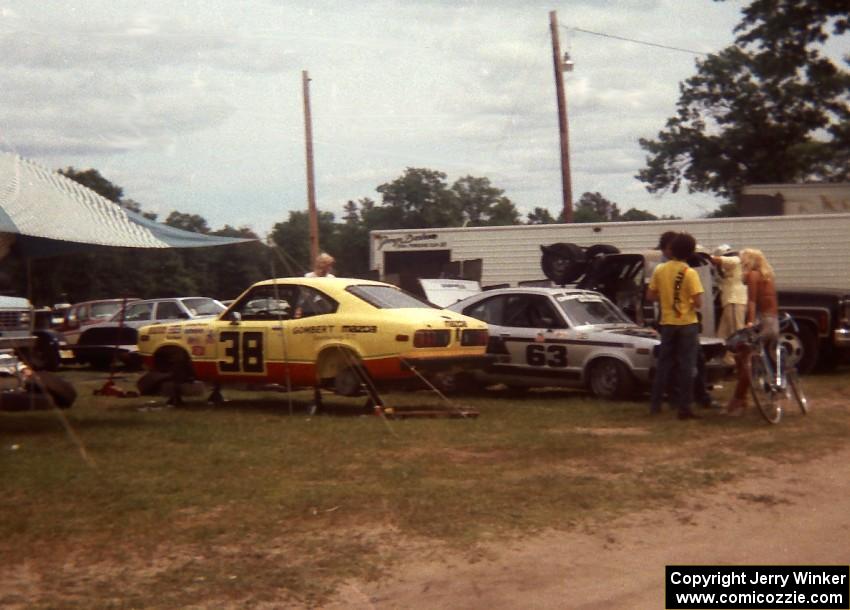 The Mazda RX-3's of Roger Mandeville (38) and Jim Downing (63)
