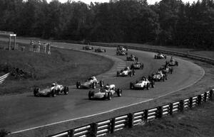 Formula Vees line up through turn nine before the bridge.