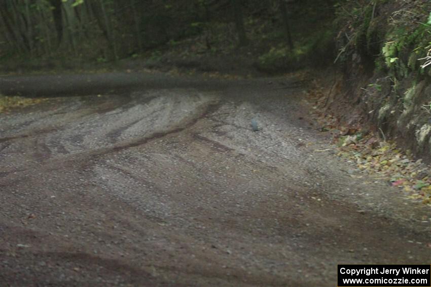 The first corner of SS16, Mount Marquette, lit up with rally lights.