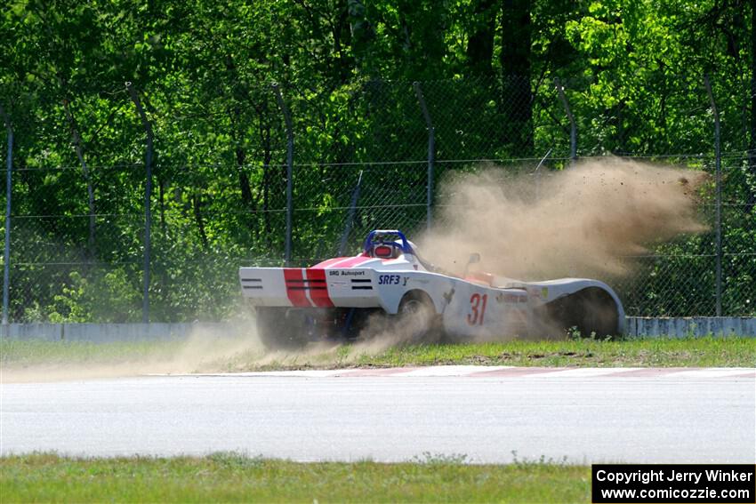 Maksim Belov's Spec Racer Ford 3 goes off course at turn 8.